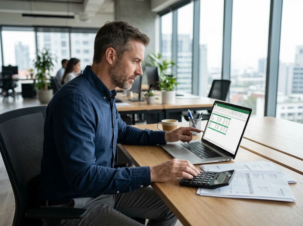 business manager correcting accounting software entries