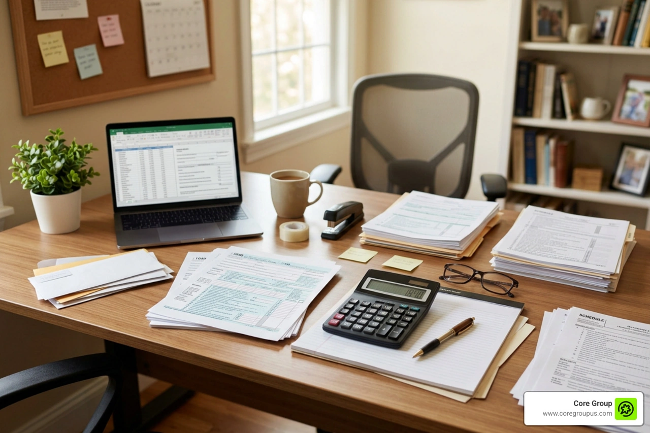Tax forms and documents prepared for filing submission