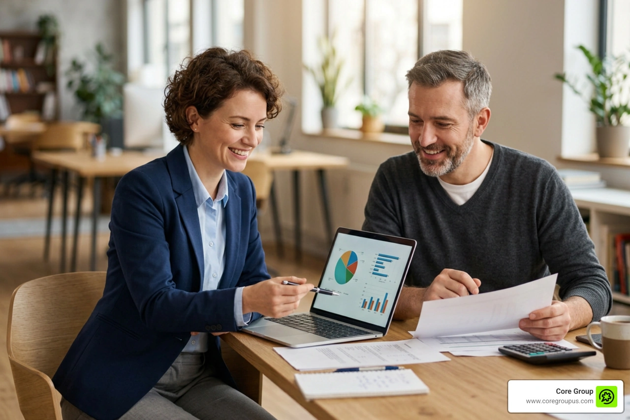 Accountant planning tax deduction strategies with a creative client