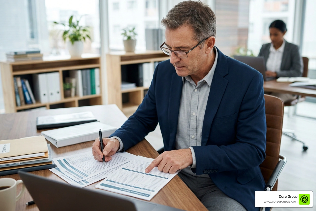 financial advisor checking tax compliance schedules