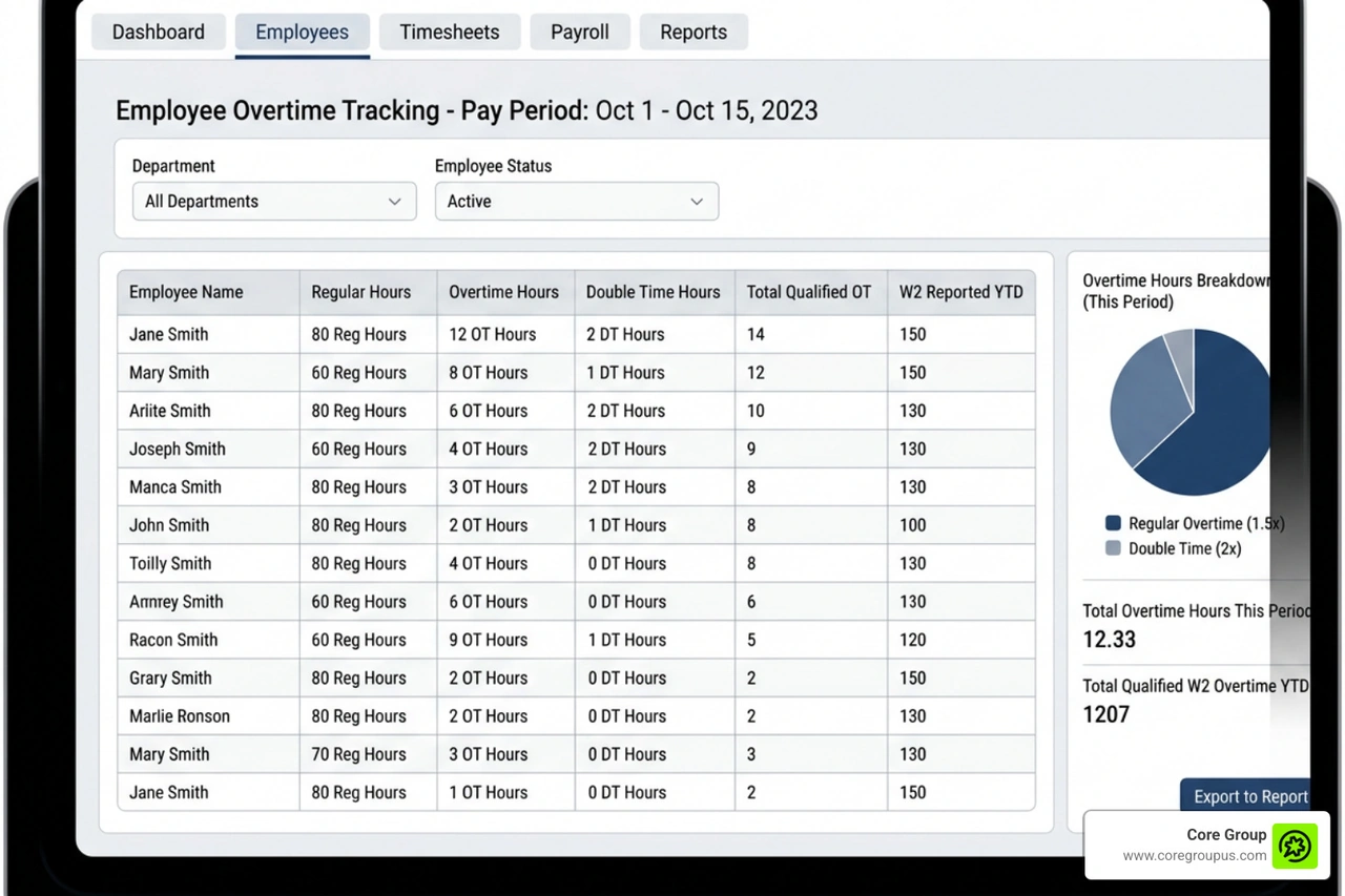 payroll software interface tracking qualified overtime for W2 reporting