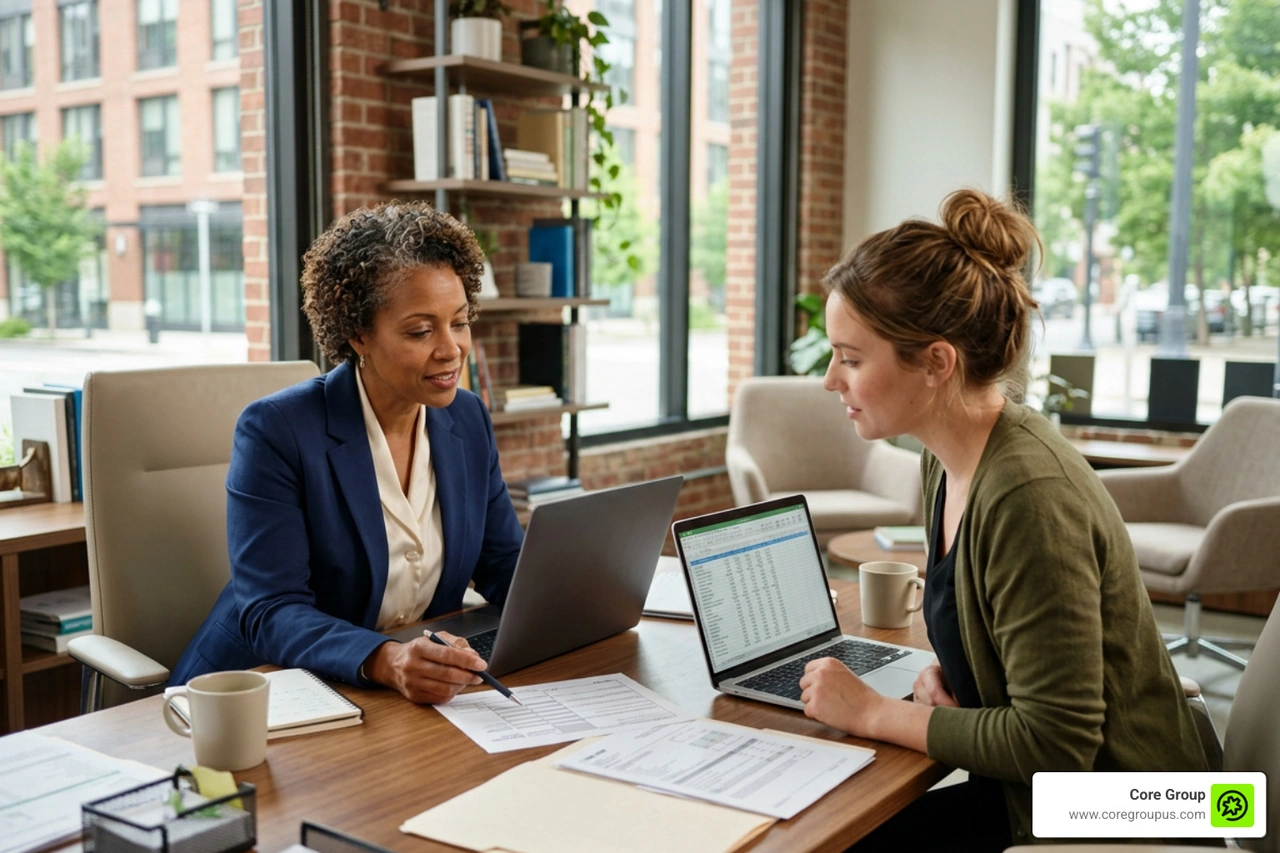 Tax professionals helping a creative entrepreneur manage 1099 records Tax professionals helping a creative entrepreneur manage 1099 records