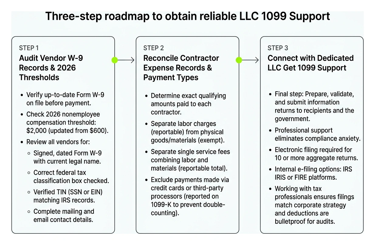Three step roadmap to obtain reliable LLC 1099 support Three step roadmap to obtain reliable LLC 1099 support