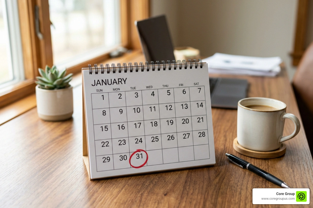 Calendar highlighting critical January 31 tax compliance deadlines Calendar highlighting critical January 31 tax compliance deadlines