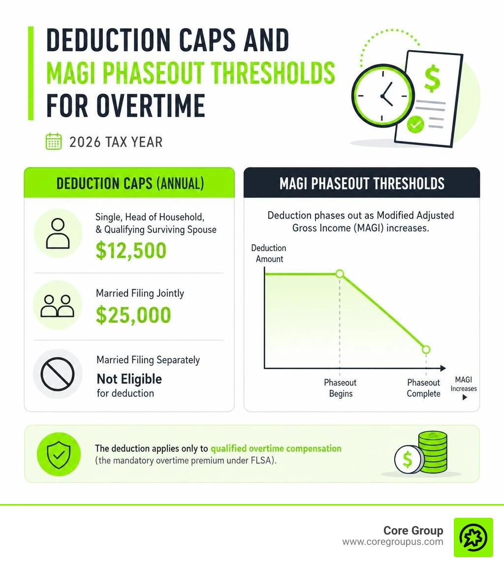 Deduction caps and MAGI phaseout thresholds for overtime infographic