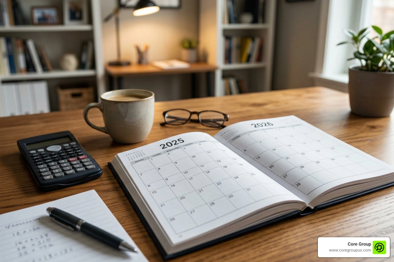 calendar showing 2025 and 2026 tax year planning