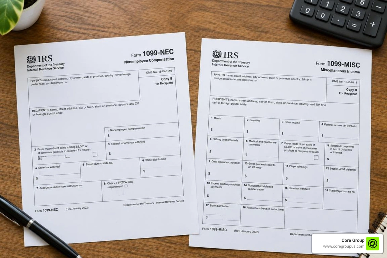 Comparison of Form 1099-NEC and Form 1099-MISC side by side