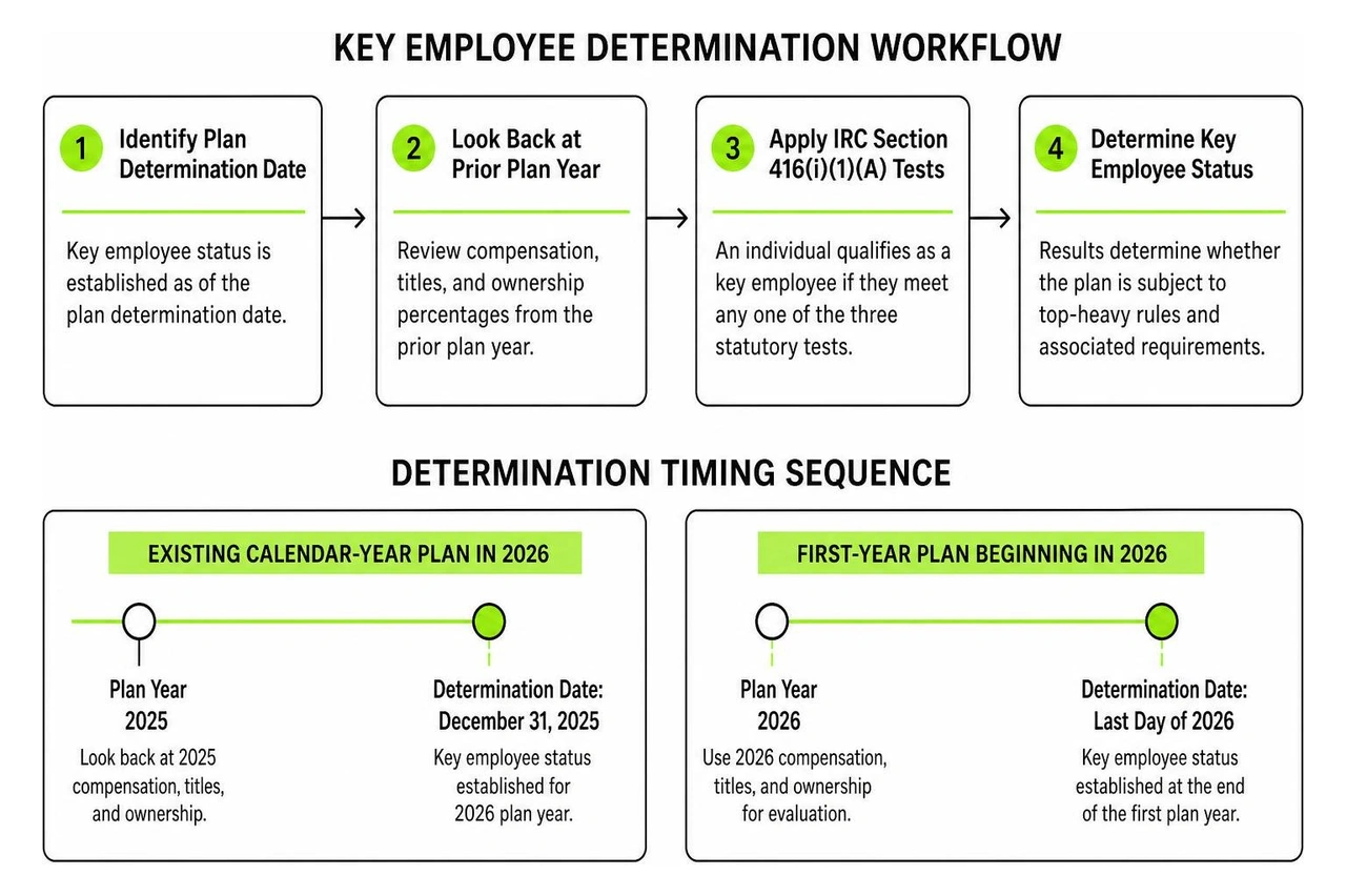 Key employee determination workflow and timing sequence