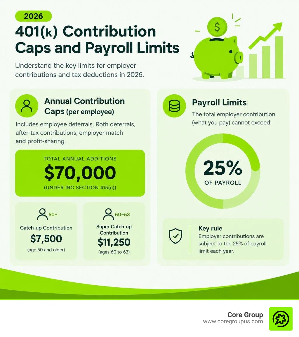 2026 401k contribution caps and payroll limits infographic 2026 401k contribution caps and payroll limits infographic