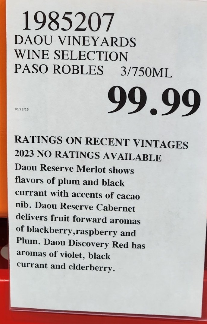 If you’re looking for an easy win this season, grab this DAOU Paso Robles 3-pack before it disappears. You’ll get three beautifully made Bordeaux-style wines—each with its own character but united by DAOU’s signature polish and Paso charm. Whether you’re pairing them with steak, stew, or just good company, this is one Costco find that delivers championship-level flavor for a modest price.
