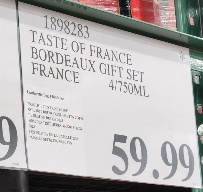 Costco’s “Taste of France” set is the rare holiday find that delivers both elegance and authenticity. Four classic French wines — Saint-Émilion, Châteauneuf-du-Pape, Haut-Côtes de Beaune, and Anjou Rouge — each worth savoring, all for under $60. Wrapped in a reusable leatherette carrier, it’s the kind of gift that says sophistication without shouting it.
