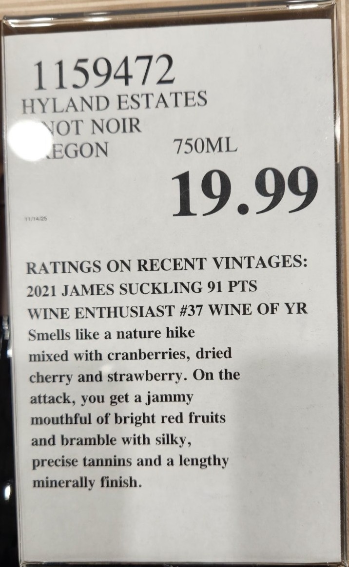 The 2022 Hyland Estates Old Vine Pinot Noir delivers way above its $19.99 price tag. It’s vibrant, smooth, savory, and balanced—everything you want from a Willamette Valley Pinot at a price you don’t have to think twice about. A quiet overachiever worth grabbing.