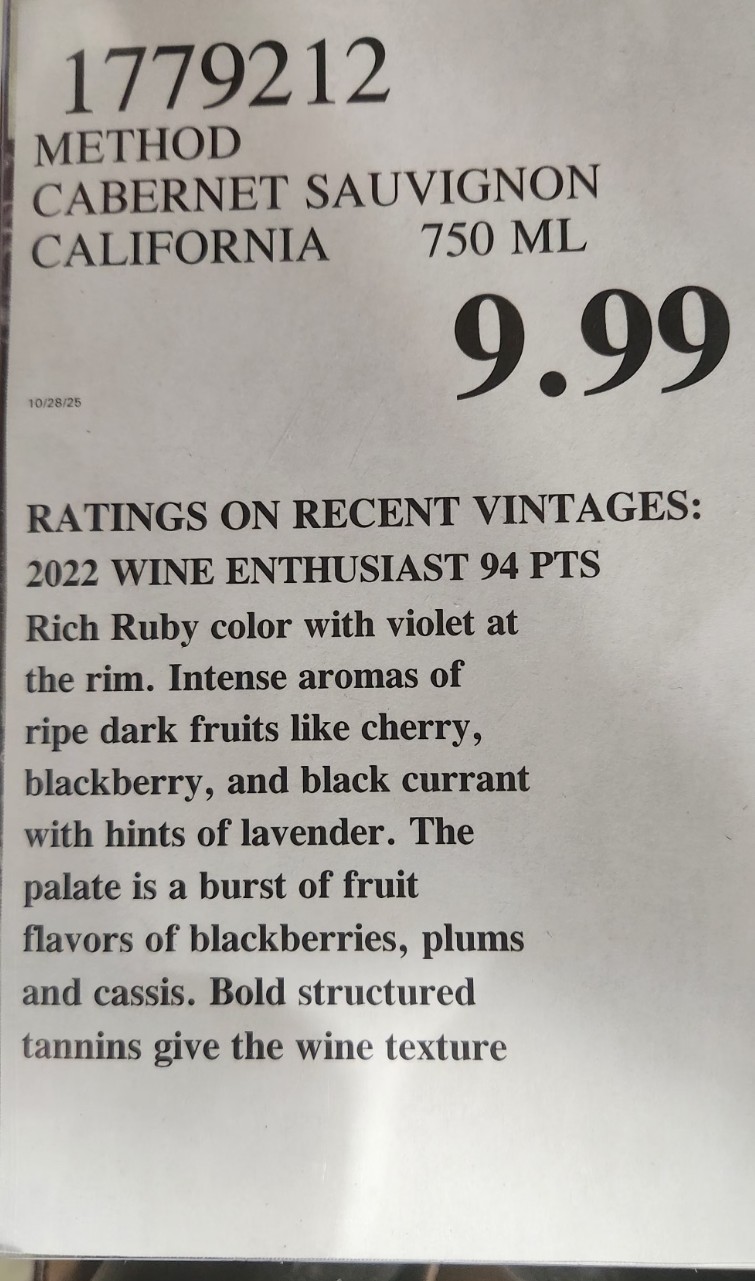 I didn’t expect to fall for a $9.99 California Cab on a random Costco run between Grand Haven and Muskegon, but Method Cabernet Sauvignon 2022 made me stop, swirl, and rethink what ten dollars can still buy. Is it the greatest Cabernet of my life? Of course not. But it’s honest, tasty, structured, and wildly better than most wines at this price. If you see it at your local Costco, don’t assume it’ll be there next week—that’s not how their game works. Grab a few bottles, pour it with burgers, pizza, or a weekend steak, and enjoy the feeling of out-smarting the system for once.