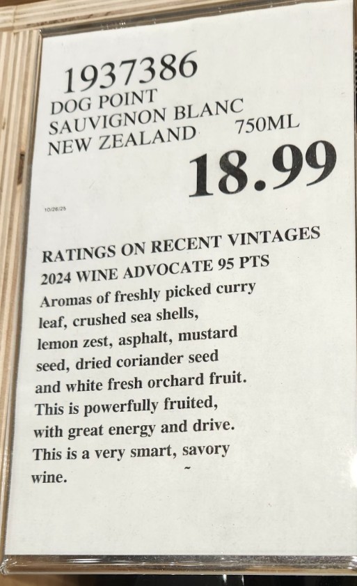 Dog Point Sauvignon Blanc 2024 is the kind of under-$20 Costco find that makes you stop everything and pay attention. It’s vibrant, energetic, and packed with personality without tasting overbearing or artificial. If you see it, grab it—because Costco doesn’t promise it’ll return. This bottle reminded me why New Zealand still owns the Sauvignon Blanc lane.