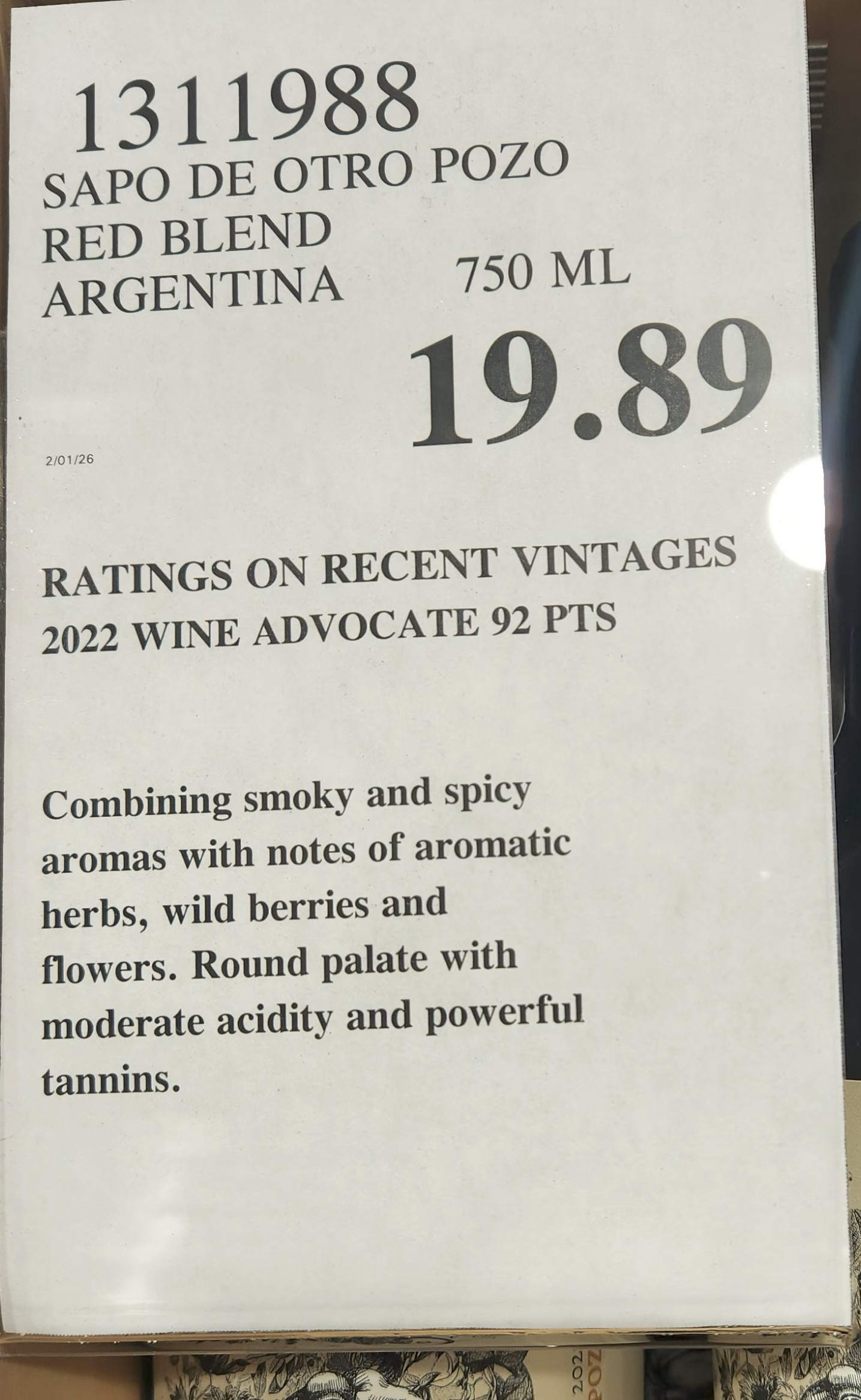 Sapo de Otro Pozo Red Blend doesn’t shout. It plays position, keeps its head down, and wins games. At $19.89, it’s a smart buy for anyone who wants real structure without paying prestige pricing. Not hype wine. Just good wine.