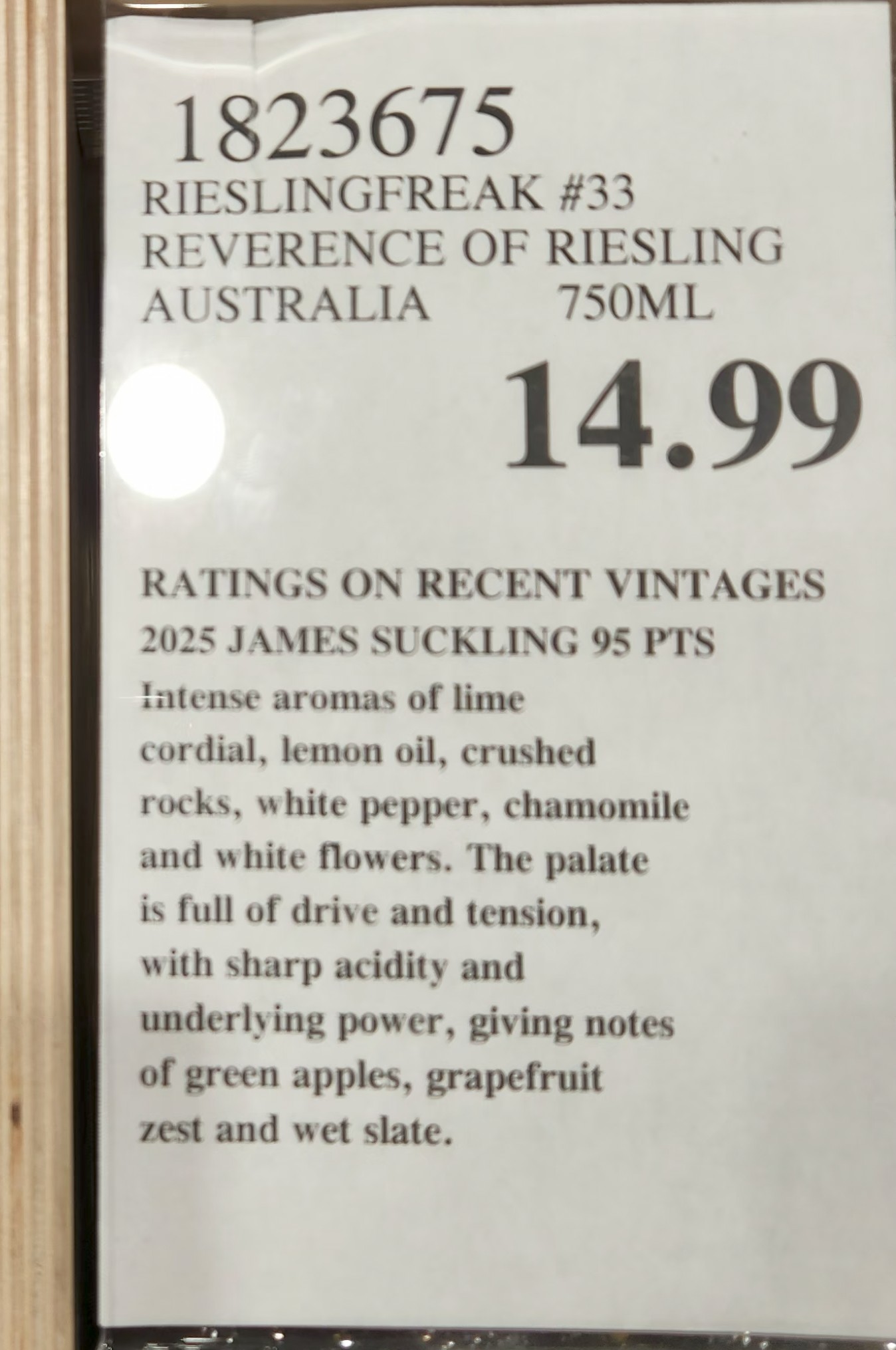Rieslingfreak No. 33 2025 is a high-acid, dry Australian Riesling that punches far above its $14.99 price point. Sharp citrus, mineral drive, and serious winter pairing power make it a must-buy. If you want Olympic-level performance without Olympic pricing, this is your bottle.