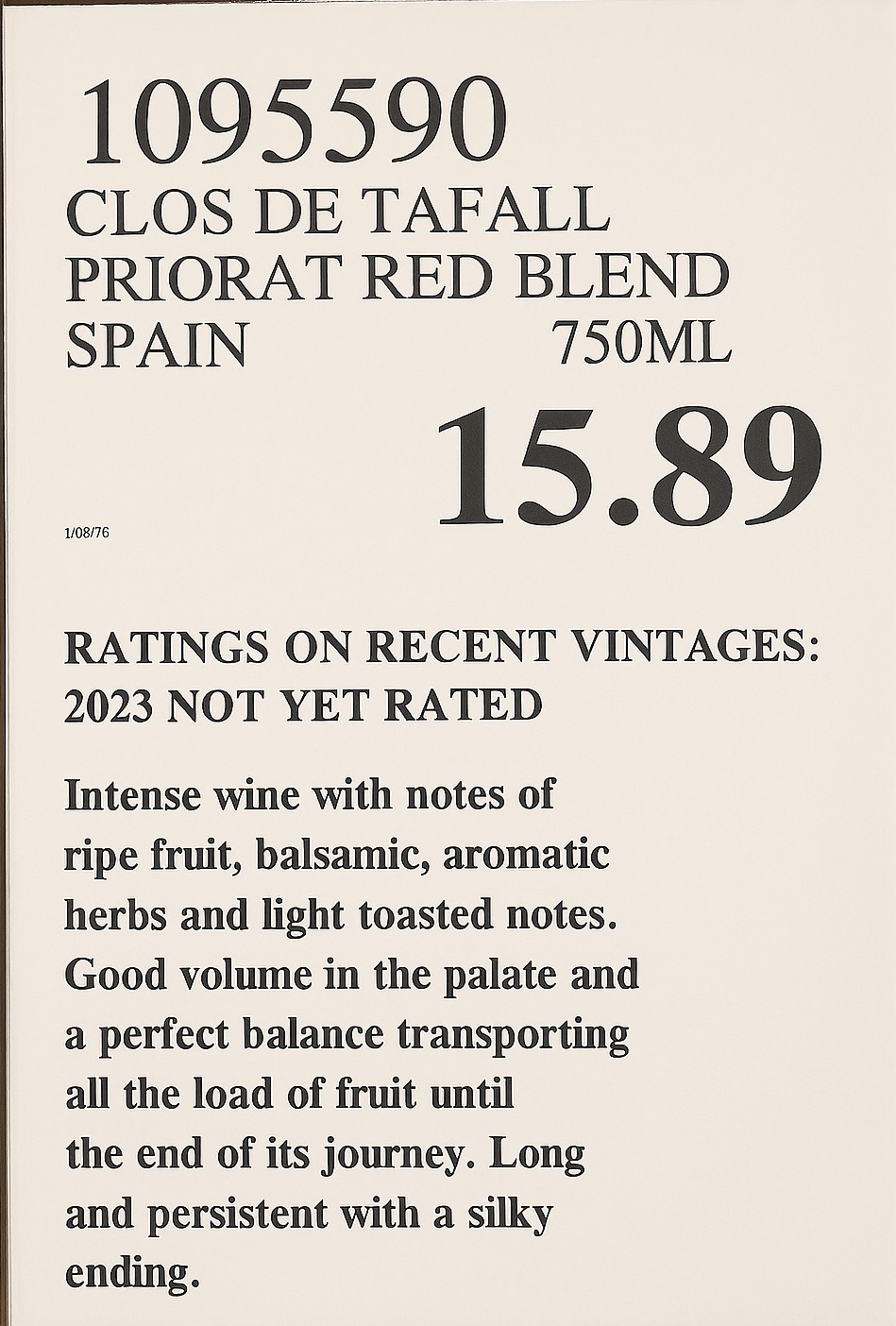 Clos de Tafall 2023 proves you don’t need to spend $40 to experience Priorat character. At $15.89, it delivers ripe fruit, herbal depth, and polished structure. Not flashy. Just smart. Winter wine done right.