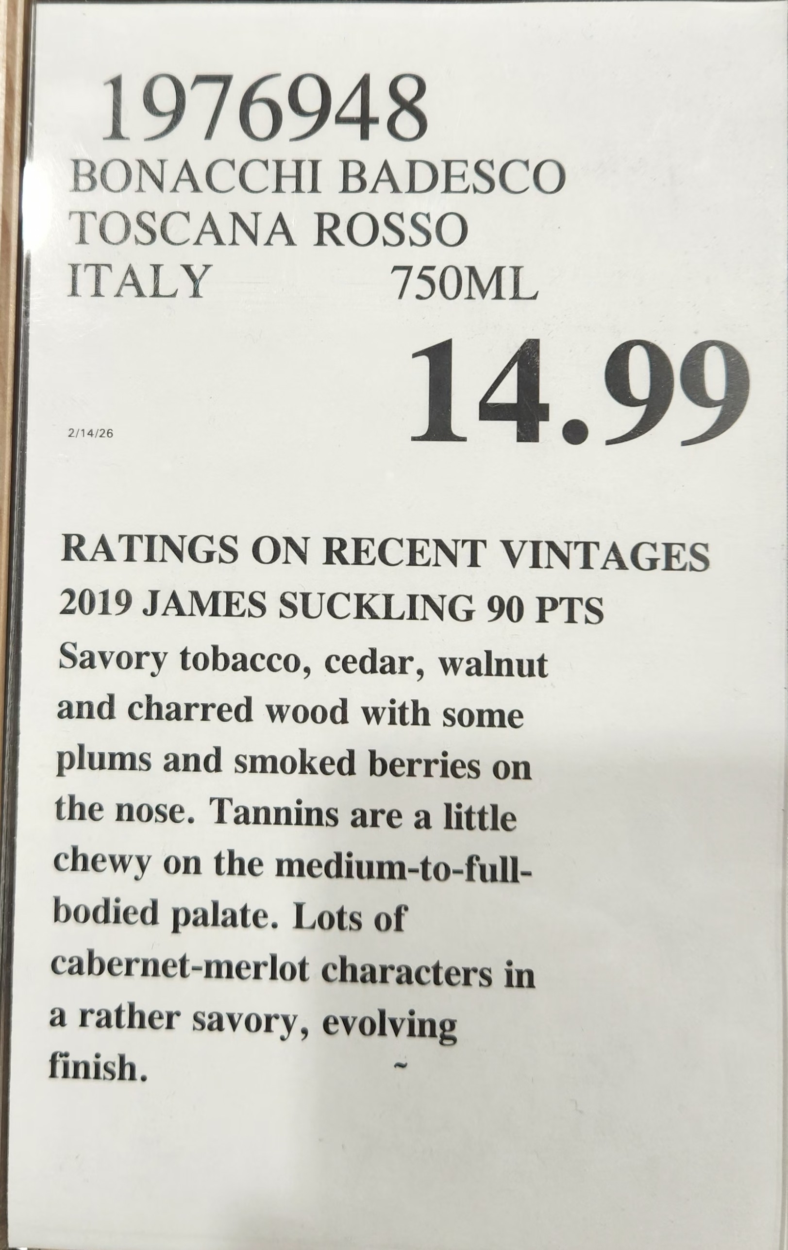 Bonacchi Badesco Toscana Rosso 2019 is a serious-for-the-money Tuscan red blend with real structure, savory character, and enough fruit to stay friendly. At $14.99, it’s a strong value if you want a meal wine that doesn’t taste like it was engineered by a marketing team. And yes—the vibe fits the current Olympic curling controversy: a traditionally polite category that gets intense when the stakes go up.