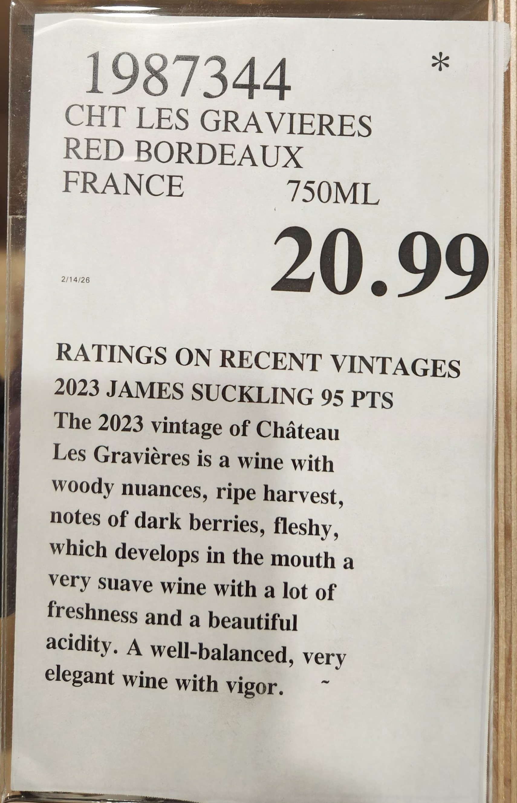 Château Les Gravières 2023 Saint-Émilion Grand Cru at $20.99 is one of those rare shelf moments where the value and the credibility line up. It’s Merlot with structure—plush fruit, spice, and enough tannin to remind you it’s Bordeaux. Treat it like high-speed skiing: serve it cooler, give it air, and pair it with food. Do that, and it drinks way above its price.