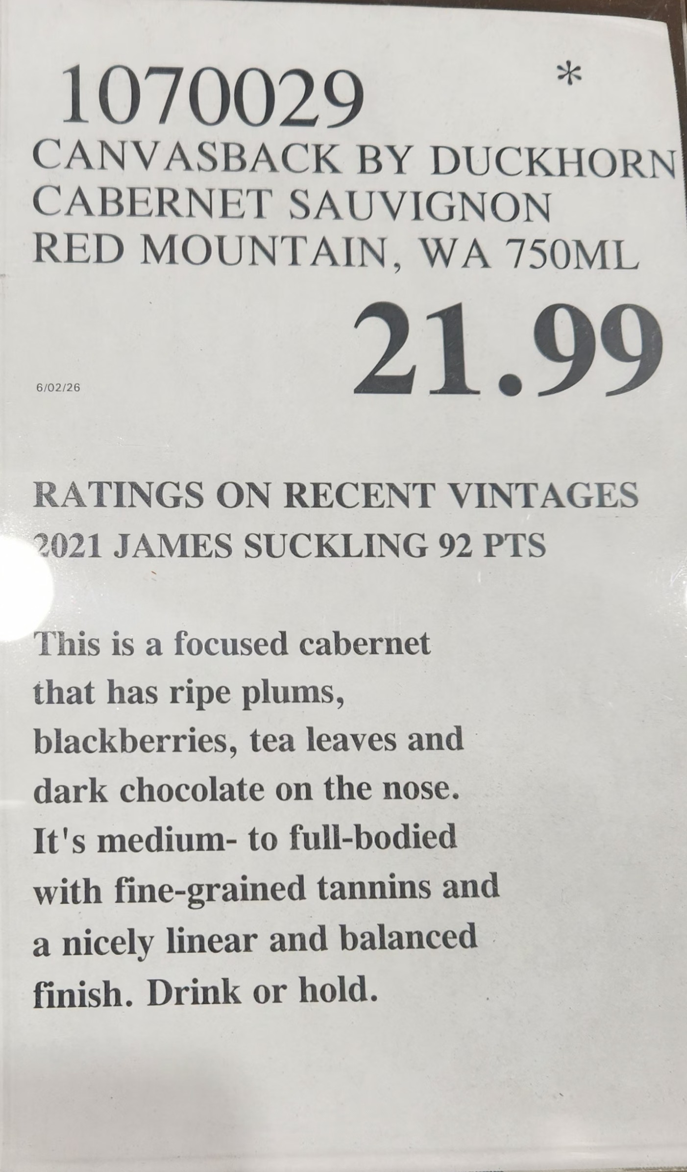 A serious Cabernet from one of Washington's most respected regions at a price that punches well above its weight.