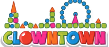 Colorful Clowntown logo with playful geometric shapes and letters