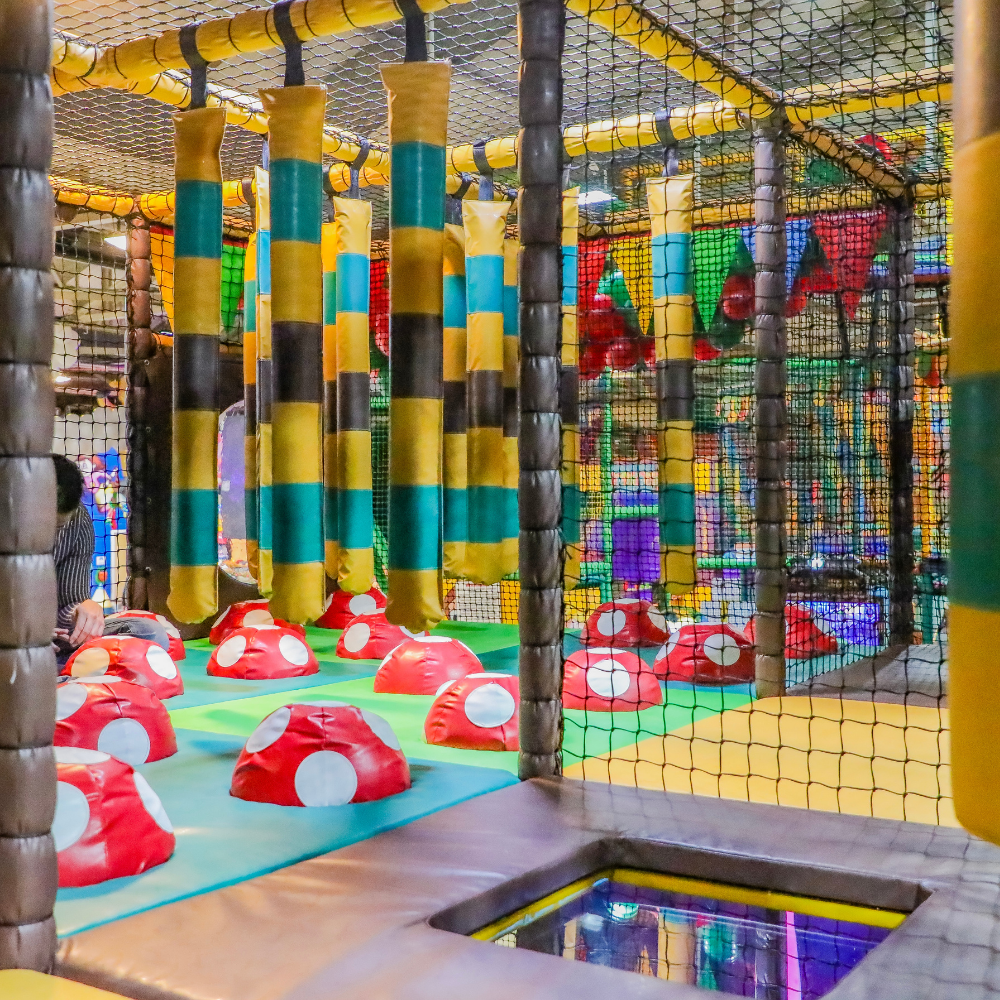 Interesting mushroom themed play equipment in a soft play centre