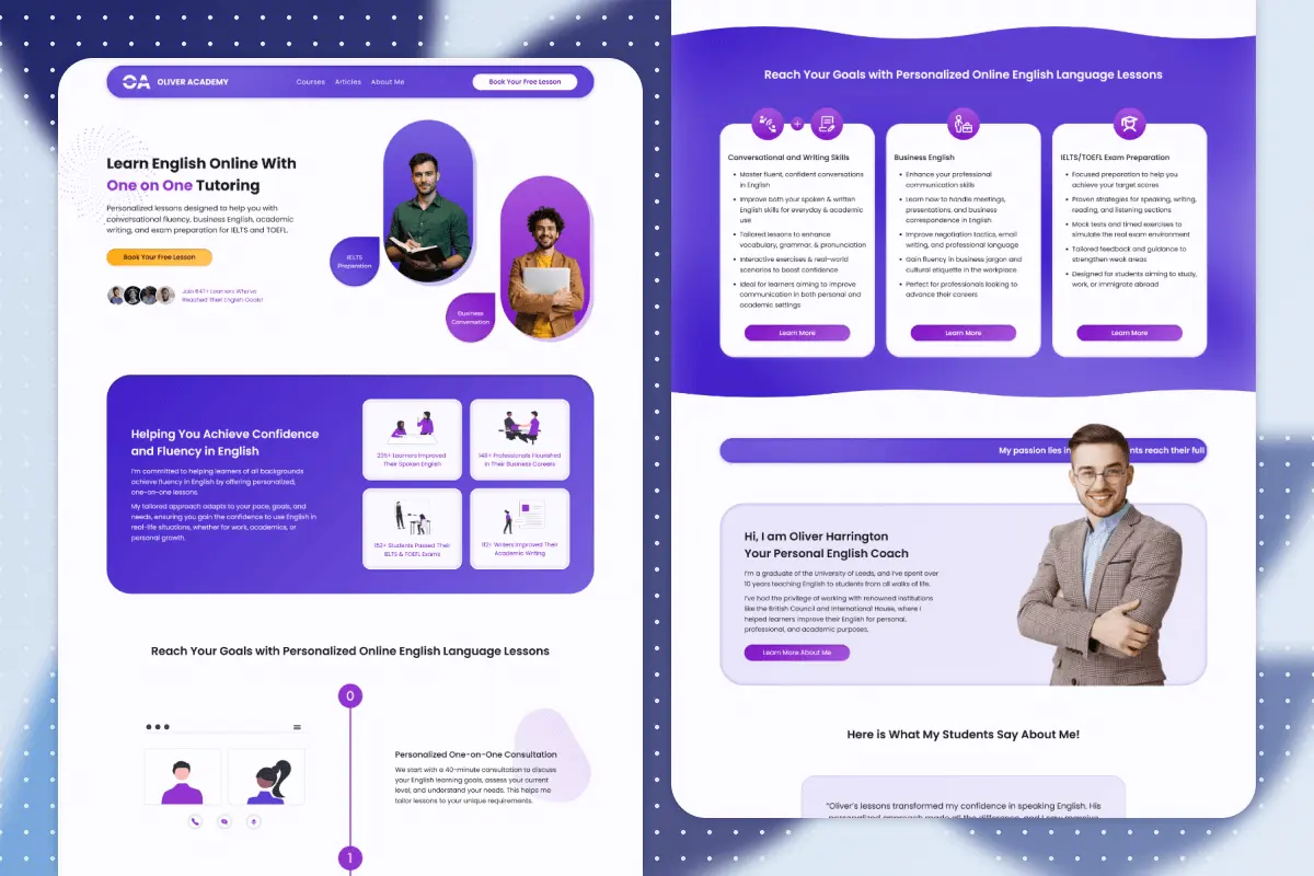 Website design for an online English tutoring business created by Mabit Web Studio.