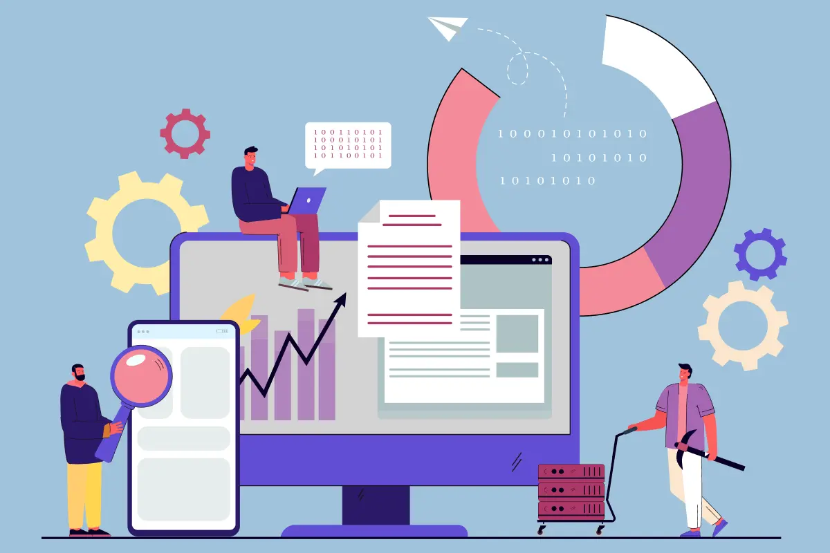 People reviewing a chart that illustrates business growth through website optimization.
