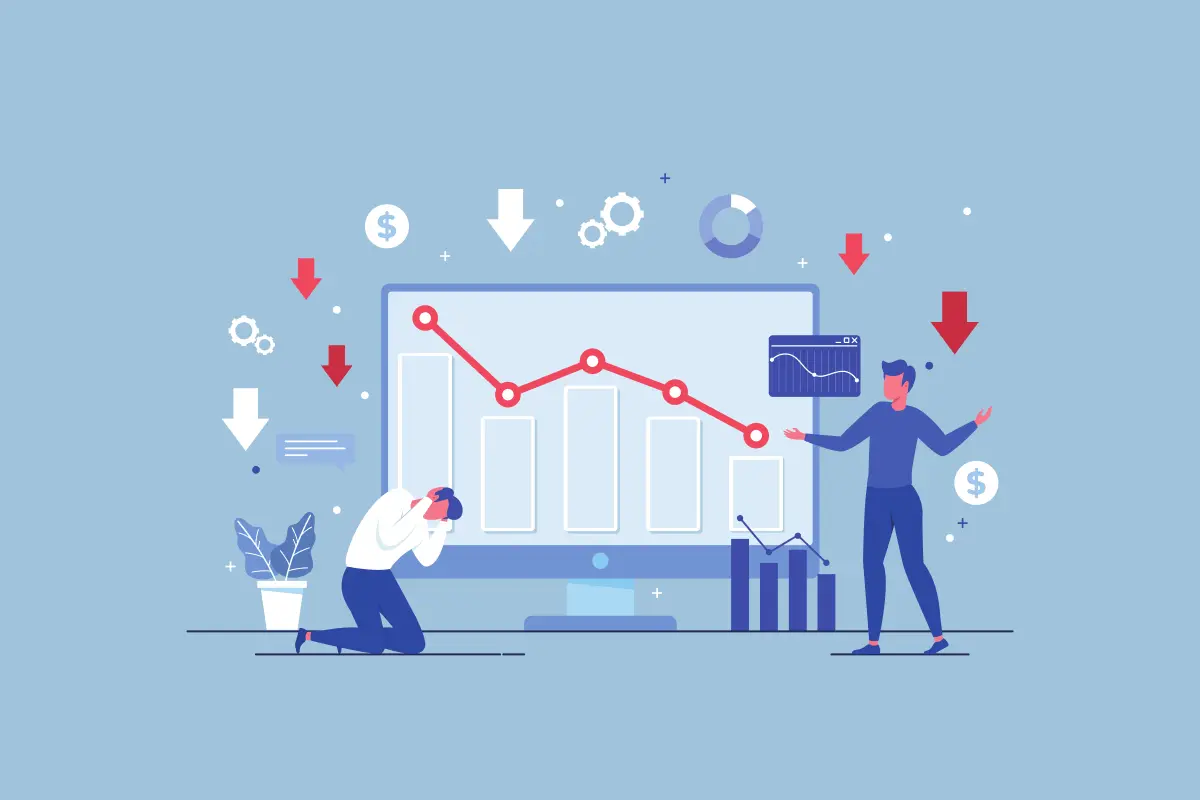 Reviewing a graph on a computer with declining results, emphasizing reasons why many online tutoring websites fail to deliver results.