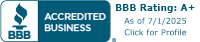 Better Business Bureau Accredited Business
BBB Rating A+ As of 7/1/2025
Click for Profile