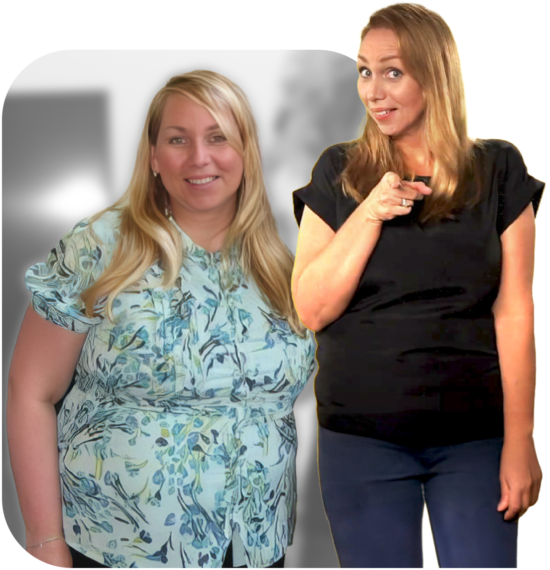 A before and after image of Jen. Jen lost 115 pounds.