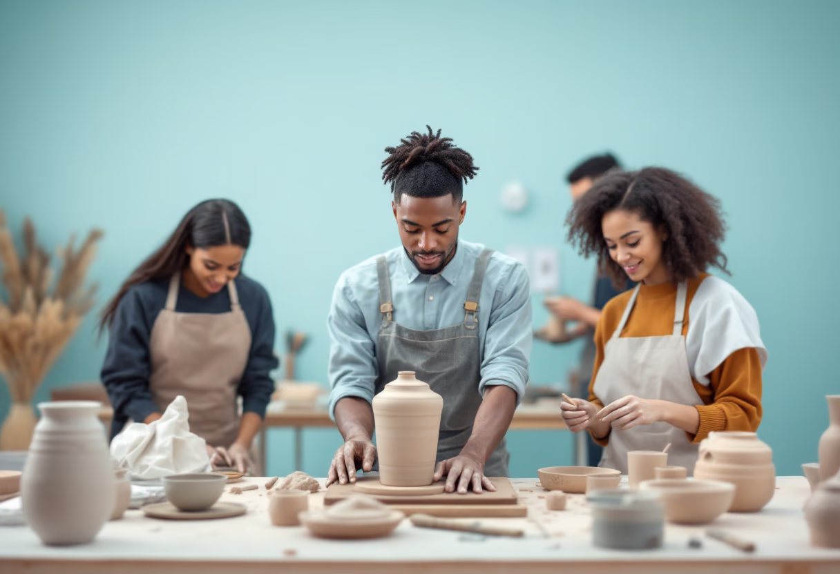 image of clay being molded in class (for a ceramic studio)