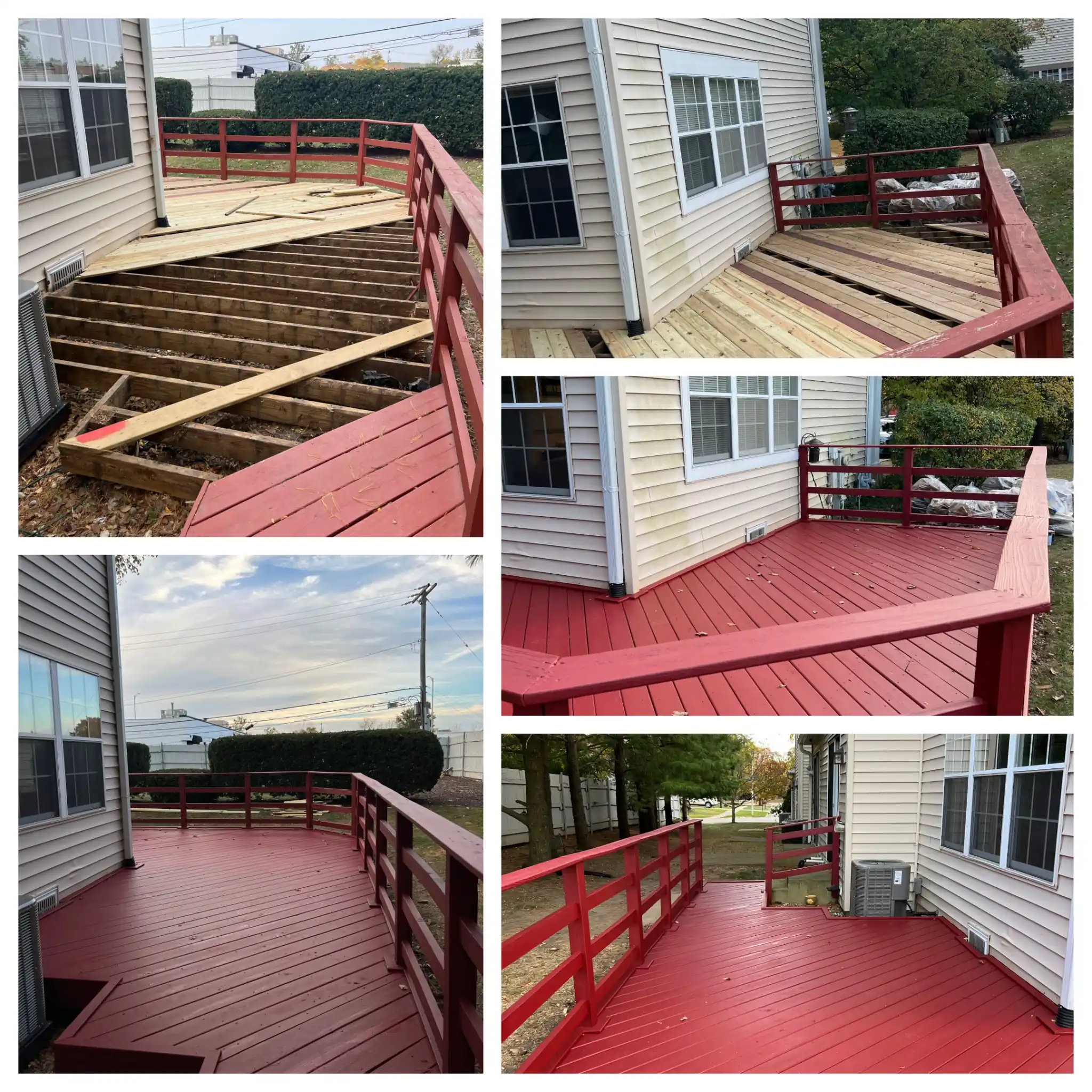 Professional deck repair and red painting in Downers Grove IL.