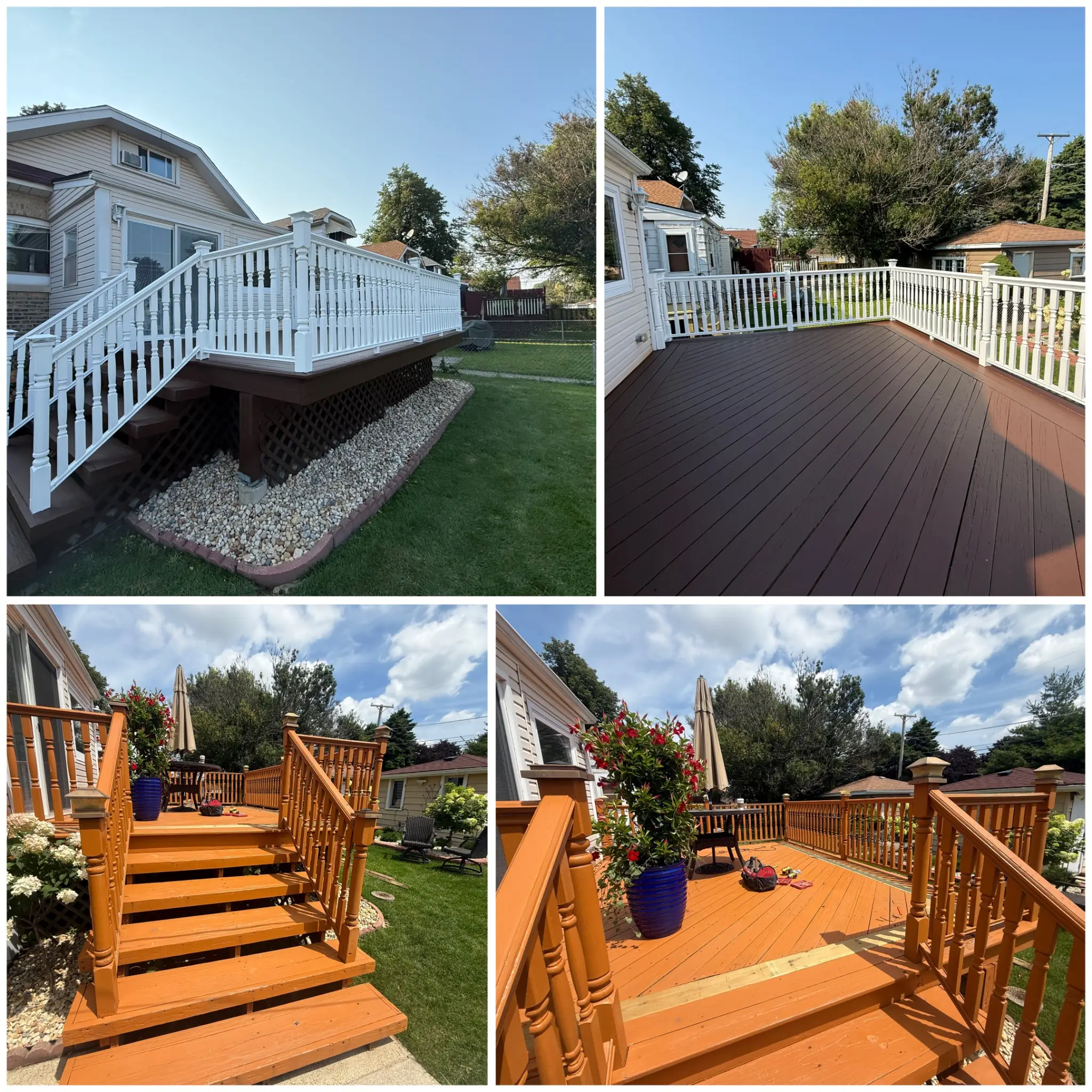 Deck repair and staining with new railings and durable finish in Darien, Illinois