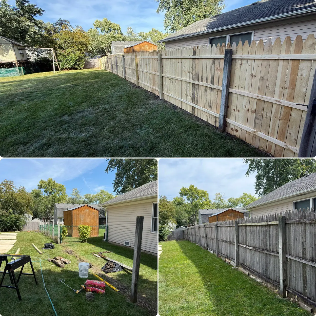 Fence replacement with new pressure-treated wood panels for improved privacy and durability in Romeoville, Illinois
