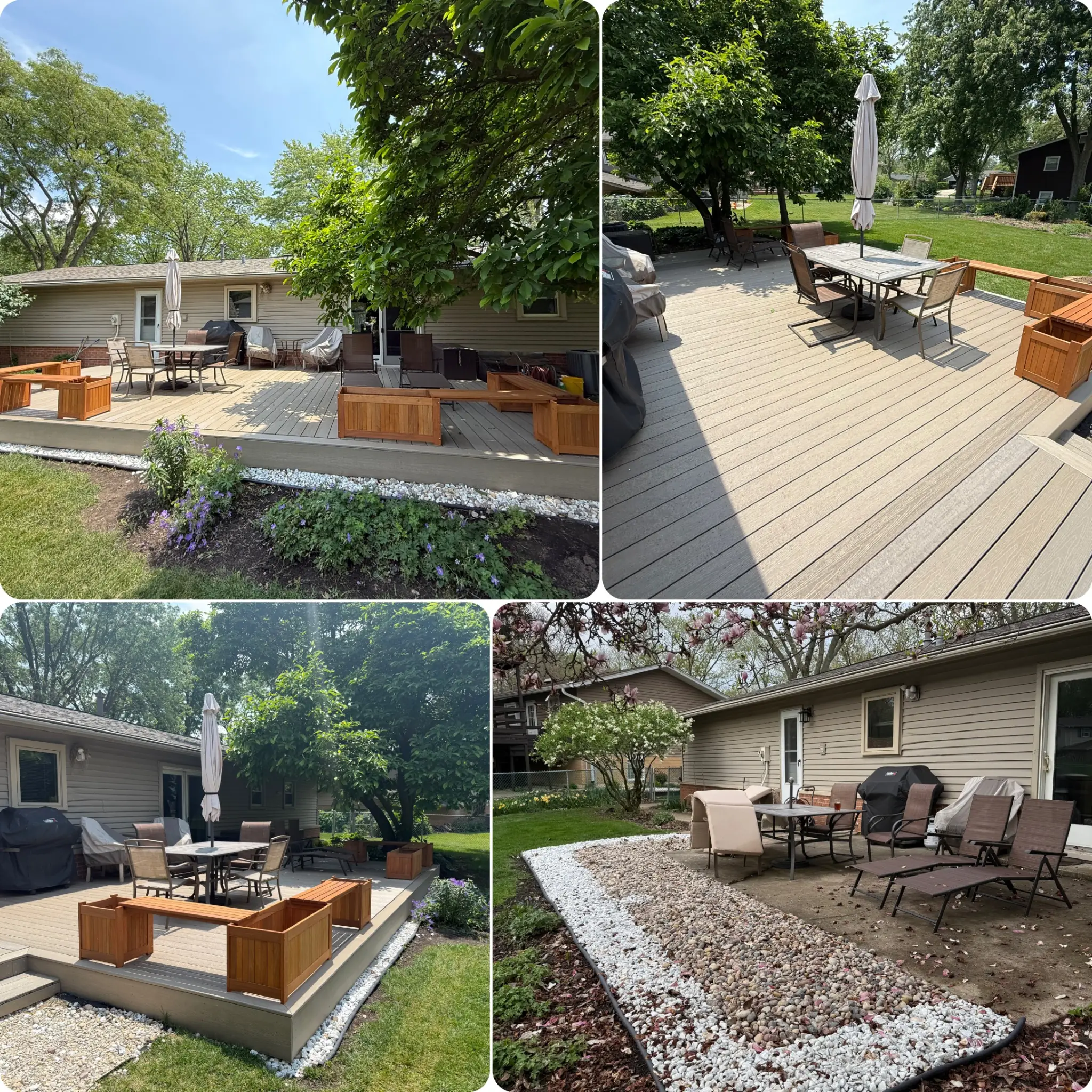 Composite deck construction with planter boxes and low-maintenance finish in Glen Ellyn, Illinois