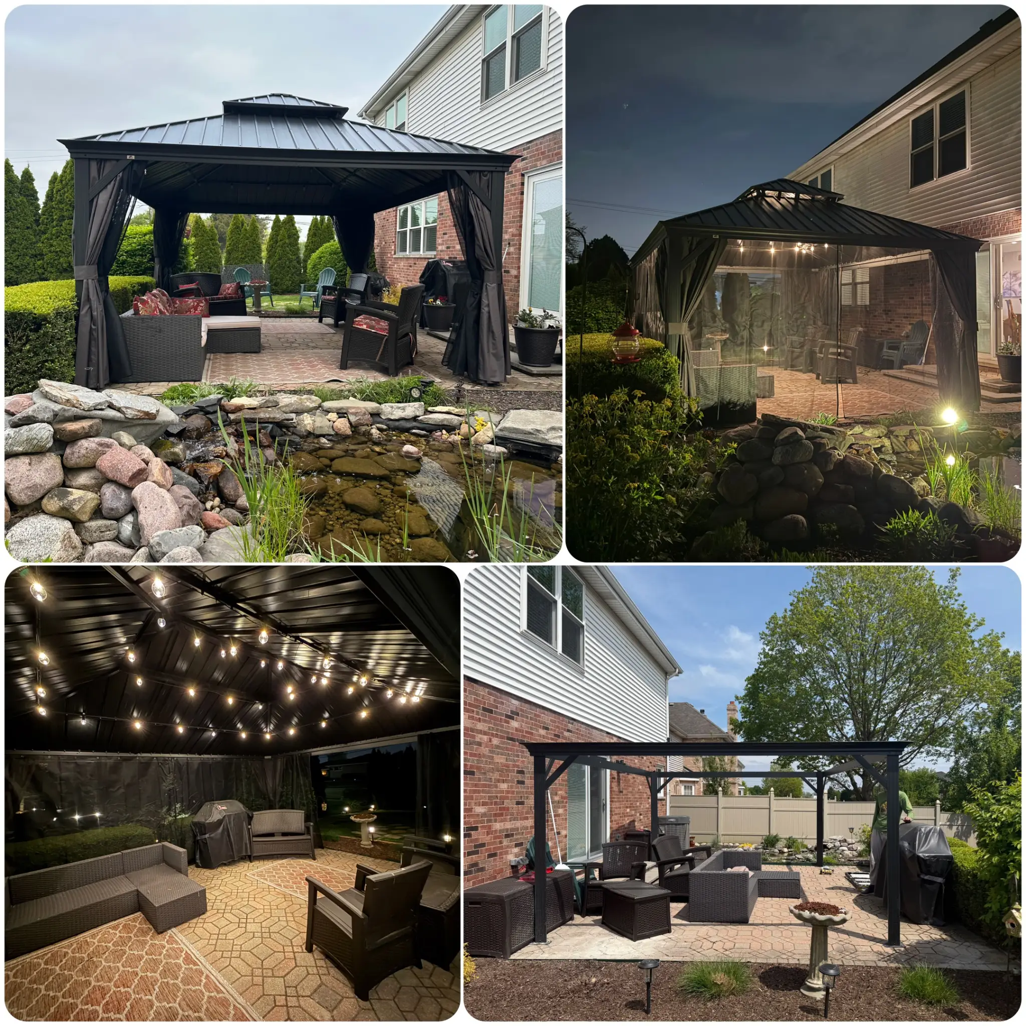 Custom metal-frame gazebo installation with integrated lighting in Bolingbrook, Illinois