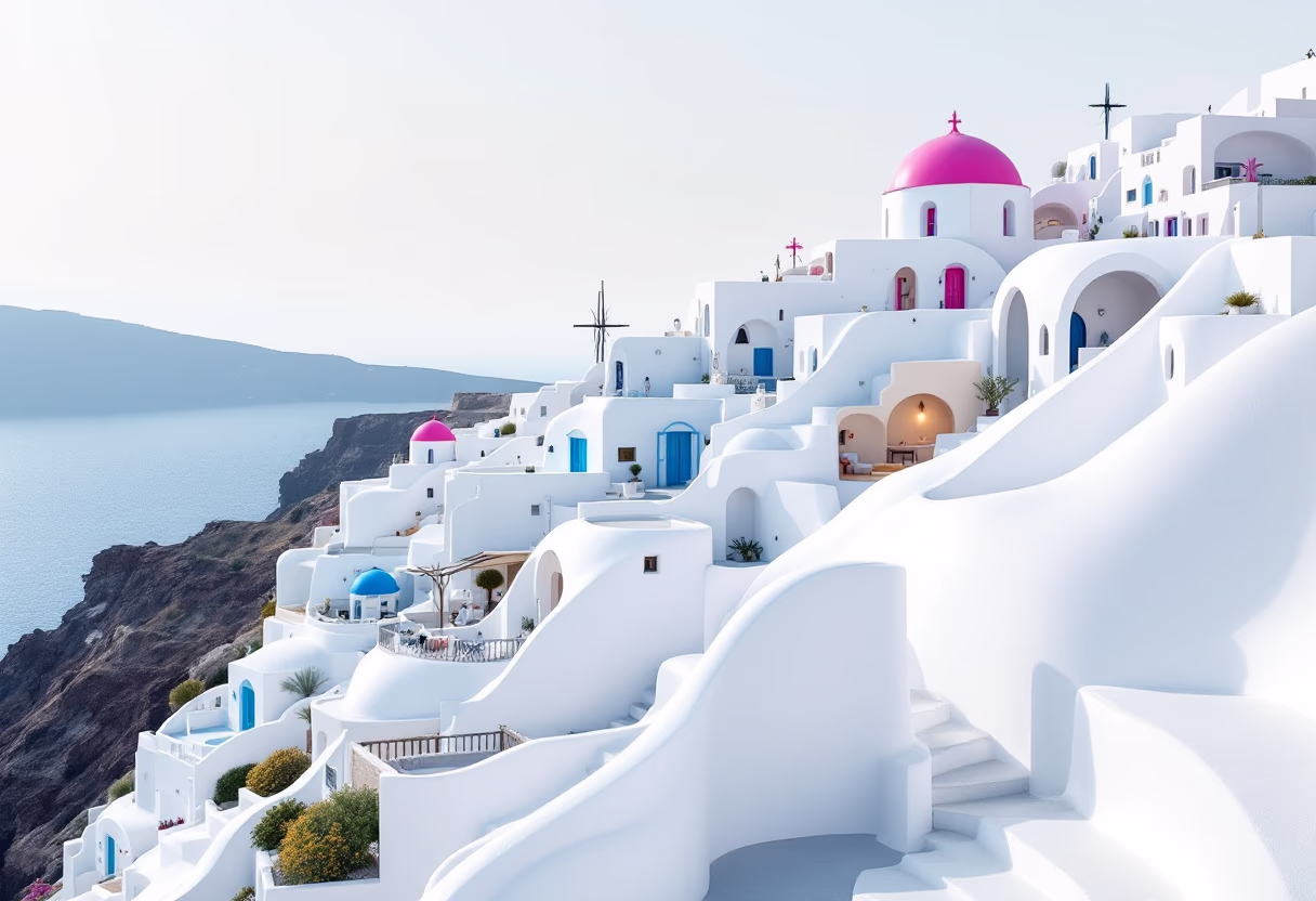santorini cliffs with whitewashed buildings