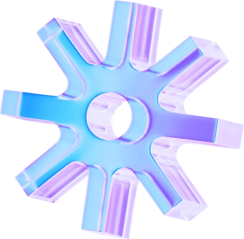 Abstract blue and purple gear, mirroring the screw motif in the 360 Automation AI logo, symbolizing AI development.