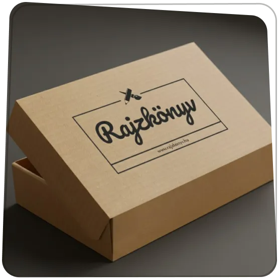 Rajzkönyv logós kartondoboz, amely a gyűjtődobozt ábrázolja a megrendeléshez.