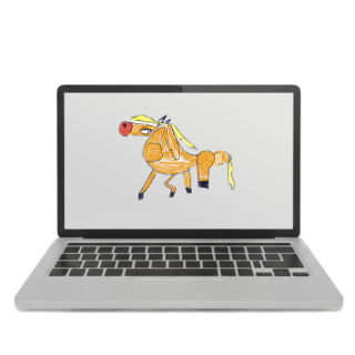 Laptop képernyőjén megjelenő gyerekrajz, a Rajzkönyv szerkesztési folyamatát jelképezve.