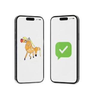 Két okostelefon, az egyiken gyerekrajz, a másikon zöld pipa az online jóváhagyás jelképeként.