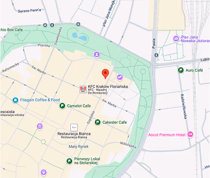 Krakow city's map with studio pointer on it.