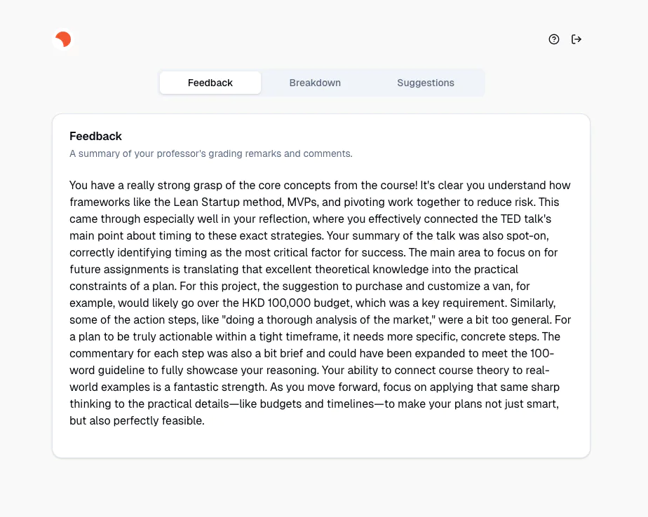 Feedback report created by Claire