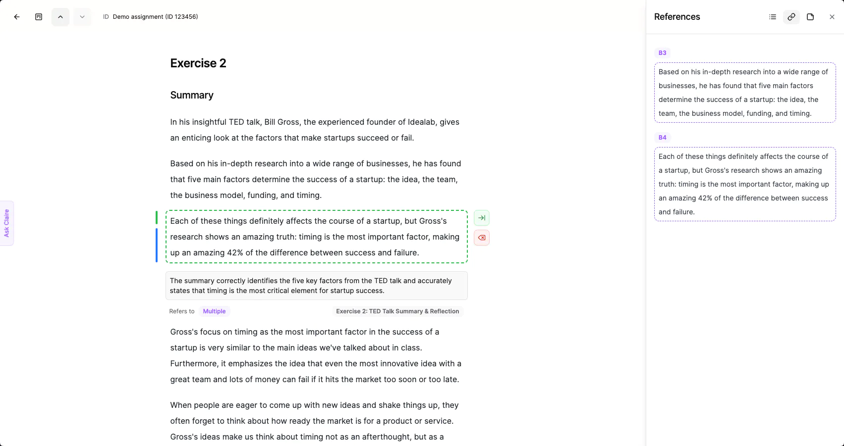 A screenshot of Claire's reading Ui.