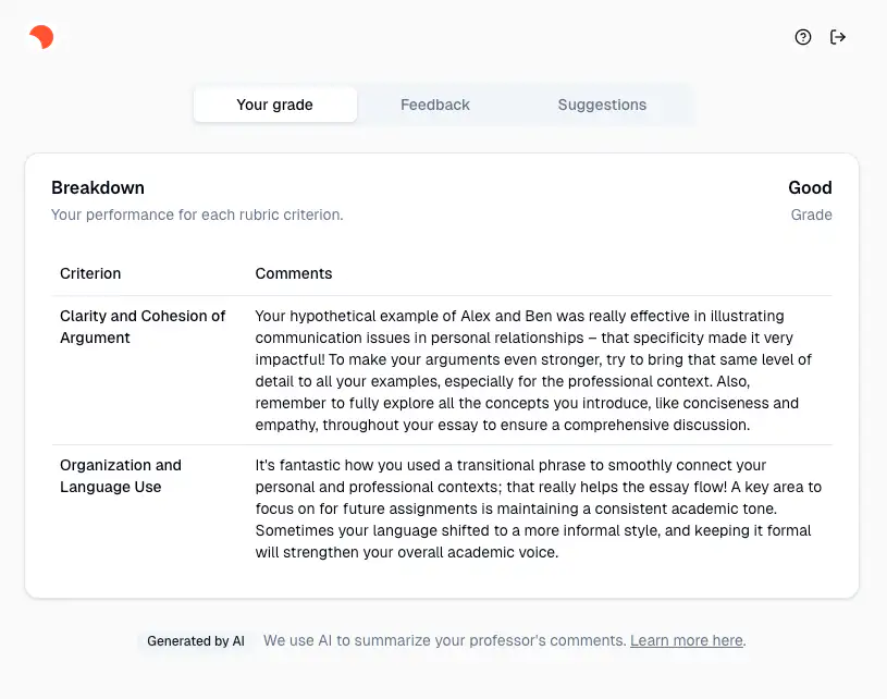 Preview of our web-based feedback report