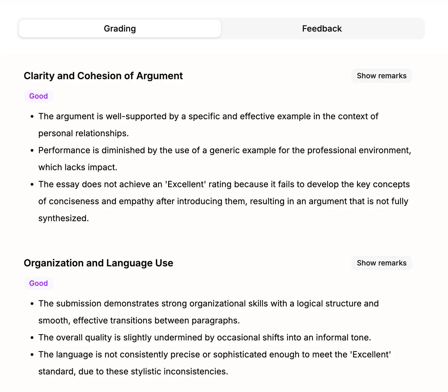Grading report Ui preview
