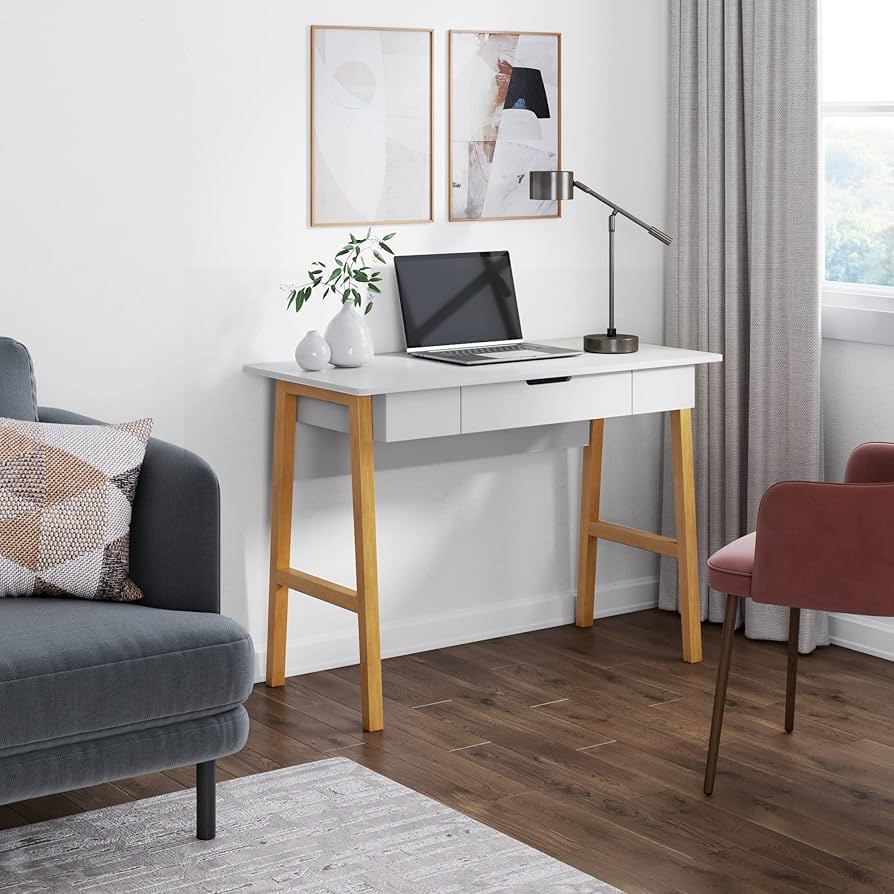 Nathan James Jacklyn Modern Home Office Writing Desk, White/Brown : Home &  Kitchen - Amazon.com