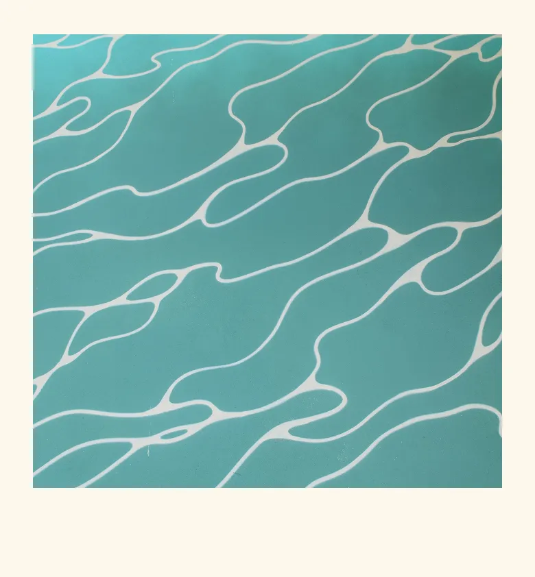 Illustration graphique avec lignes ondulées blanches sur fond turquoise

