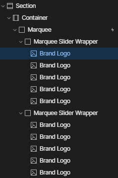 Image of the Webflow Navigator showing how the Marquee is built